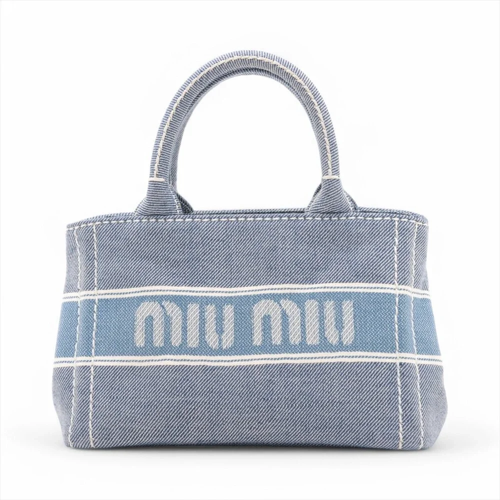 Miu Canvas 2 Way Handbag Blue #164855M86B - Picture 2 of 12